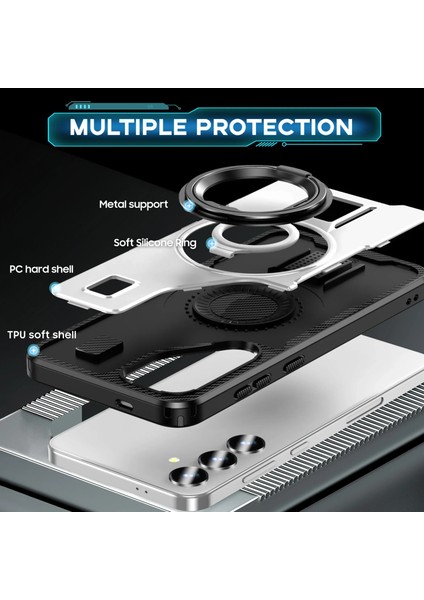 Samsung Galaxy S24 Fe Uyumlu Standlı Selfie Yüzüklü 2mm Kamera Yükseltli Tank Kılıf modelleri