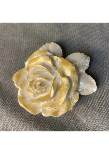 El Yapımı Minik Dekoratif Sarı - Beyaz Gül Biblo - 6 x 6 cm
