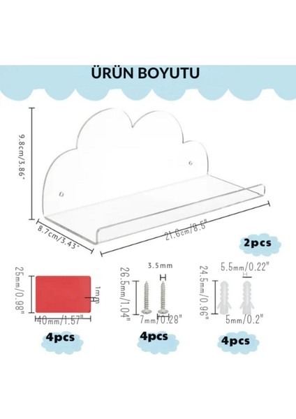 Şeffaf Akrilik Duvar Rafı - Dekoratif ve Fonksiyonel Bulut Tasarım (2'li Set)