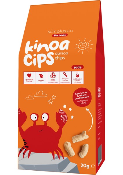 2 Paket 20G Sade Vegan Yağsız Kinoa Cipsi for Kids Glutensiz Çocuklara Özel Ambalaj Neşeli Yengeç