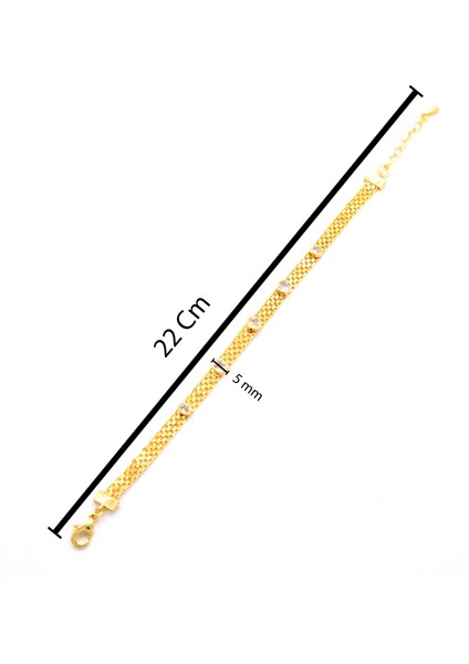 Çelik Bileklik Altın Kaplama Kadın Işıltılı Zirkon Taşlı Model BLK-1049