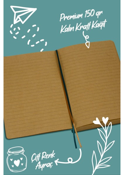 Bujo Kraft Keten Defter 96 Yaprak A5 150 Gr. Kraft Çizgili modelleri