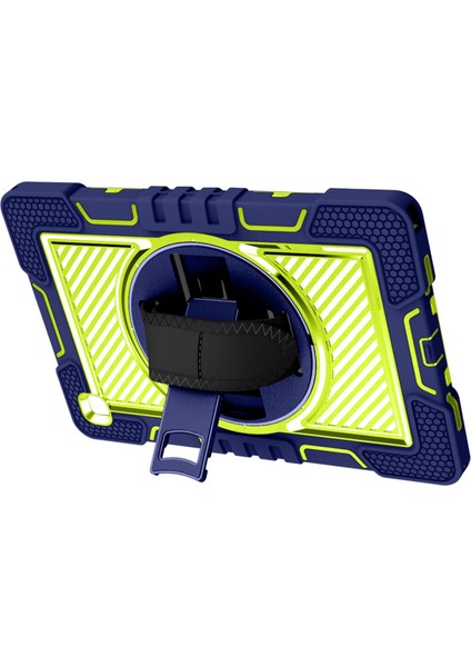 Tab A7 T500/T505 10.4 Inç Koruyucu Kılıf 360° Dönebilen Braket Koruyucu Kılıf (Lacivert+Sarı Yeşil) (Yurt Dışından)