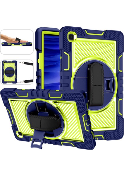 Tab A7 T500/T505 10.4 Inç Koruyucu Kılıf 360° Dönebilen Braket Koruyucu Kılıf (Lacivert+Sarı Yeşil) (Yurt Dışından) modelleri