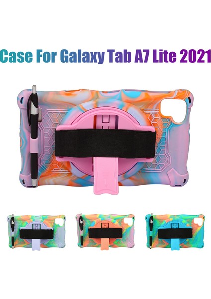 Tab A7 Lite 8.7 Inç 2021 T220 T225 Tablet Kılıfı Kalem ve Ayarlanabilir Standlı Silikon Kılıf (C) (Yurt Dışından)