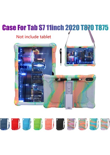 Tablet Kılıfı Galaxy Tab S7 11 Inç 2020 T870/T875 Silikon Kılıf Düşmeye Karşı Dayanıklı Tablet Standı Kalem ve Askılı (A) (Yurt Dışından) fiyatları