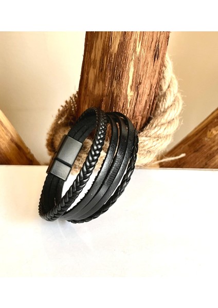 Deri 5li Kombin Erkek Bileklik Boyut Net 21 cm (Türk El Üretimi) fiyatları