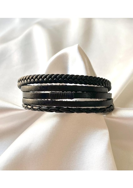 Deri 5li Kombin Erkek Bileklik Boyut Net 21 cm (Türk El Üretimi) fırsatları