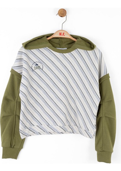 Forest Çizgili Kapüşonlu Iki Iplik Sweatshırt