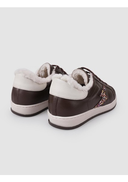 %100 Hakiki Deri Kahverengi Bağcıklı Kürklü Kadın Sneaker modelleri