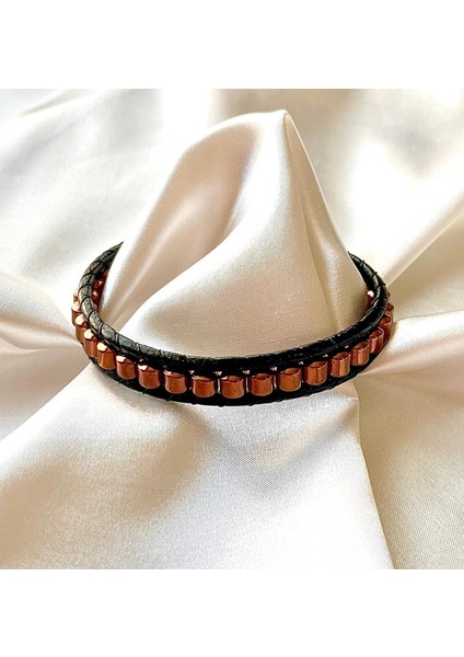 Deri ve Hematit Kombinli Erkek Bileklik Boyut Net 21CM (Türk El Üretimi) fiyatları