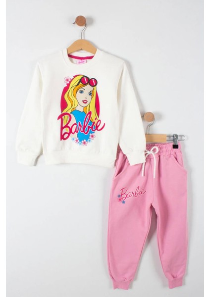 Kız Çocuk Barbie Baskılı Şardonlu Alt Üst Takım