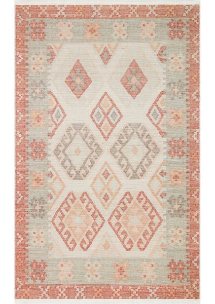 Elista Els 101 Cream Multy Özel Kaymaz Tabanlı Yıkanabilir Pamuk Tabanlı Baskı Halı