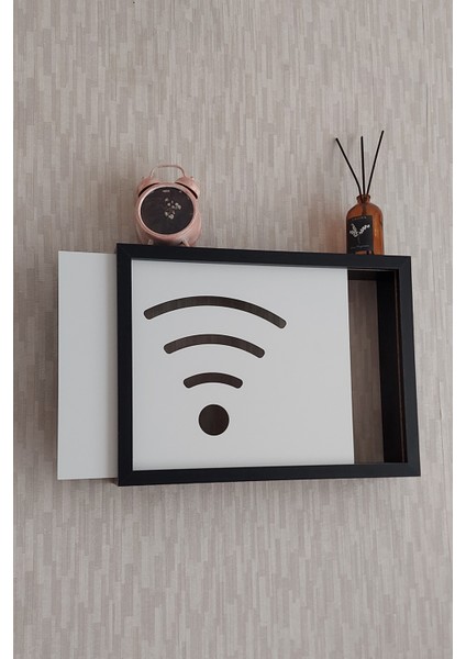 Siyah 30 x 40 x 7 cm wifi Amblemli Duvara Asılabilir Sigorta ve Modem-Wifi Saklama Kutusu! Saklama Kutusu