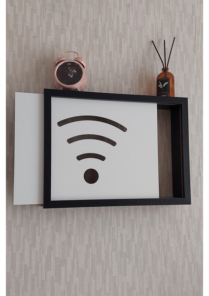 Siyah 30 x 40 x 7 cm wifi Amblemli Duvara Asılabilir Sigorta ve Modem-Wifi Saklama Kutusu! Saklama Kutusu