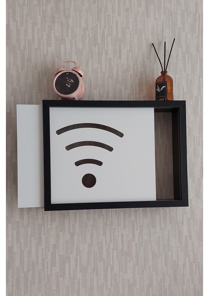 Siyah 30 x 40 x 7 cm wifi Amblemli Duvara Asılabilir Sigorta ve Modem-Wifi Saklama Kutusu! Saklama Kutusu