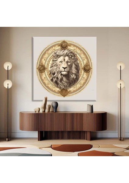 Yuvarlak Aslan Kanvas Tablo