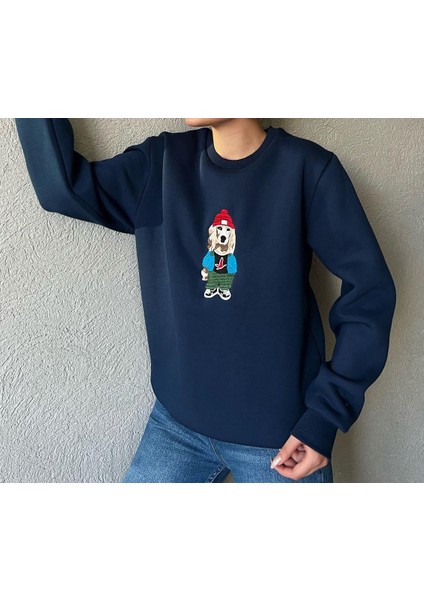 3 Iplik Köpek Motifli Nakış Işlemeli Kadın Sweatshirt modelleri