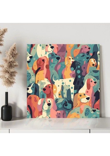 Renkli Sevimli Köpekler Kanvas Tablo modelleri