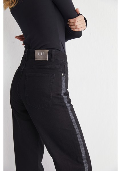 Yüksek Bel Mom Fit Ip Şerit Detaylı Jeans