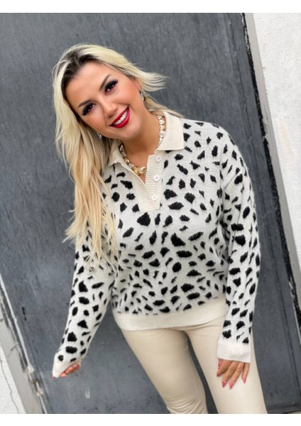 Leopar Triko Kazak Yün Karışımlı Yumoş