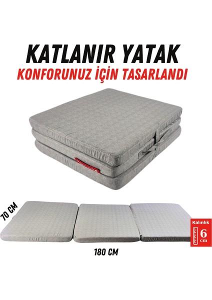 Katlanır Yatak Yer Yatağı Katlanır Sünger Yatak Misafir Yatağı 70X180X6 Gri