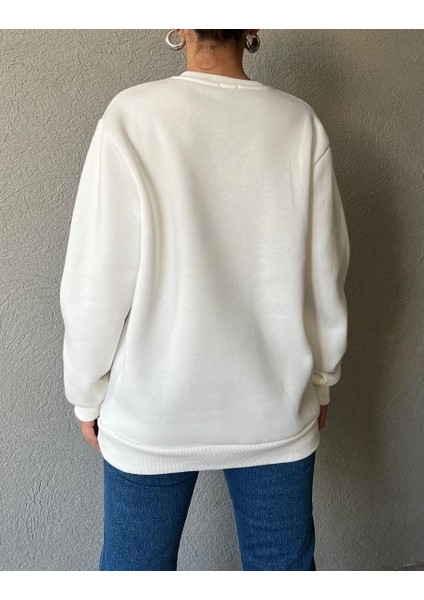 3 Iplik Köpek Motifli Nakış Işlemeli Kadın Sweatshirt fırsatları