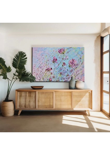 Soyut Pembe Çiçek Kanvas Tablo