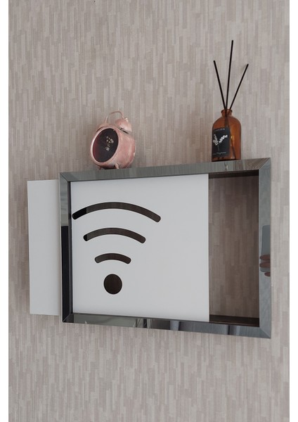 Siyah-Füme 30 x 40 x 7 cm Wifi Amblemli Duvara Asılabilir Sigorta ve Modem-Wifi Saklama Kutusu! Saklama Kutusu