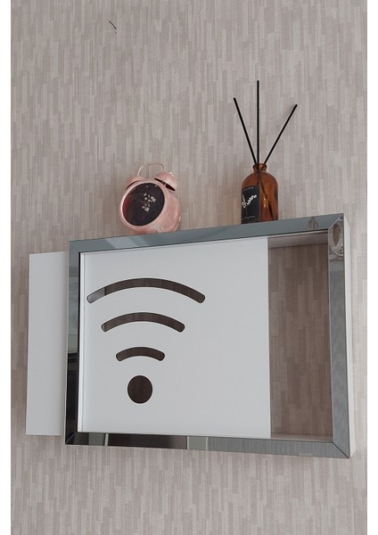 BEYAZ-FÜME30 x 40 x 7 cm Wifi Amblemli Duvara Asılabilir Sigorta ve Modem-Wifi Saklama Kutusu! Saklama Kutusu