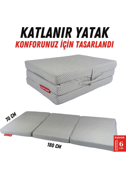 Katlanır Yatak Yer Yatağı Katlanır Sünger Yatak Misafir Yatağı 70X180X6 Gri Puantiyeli