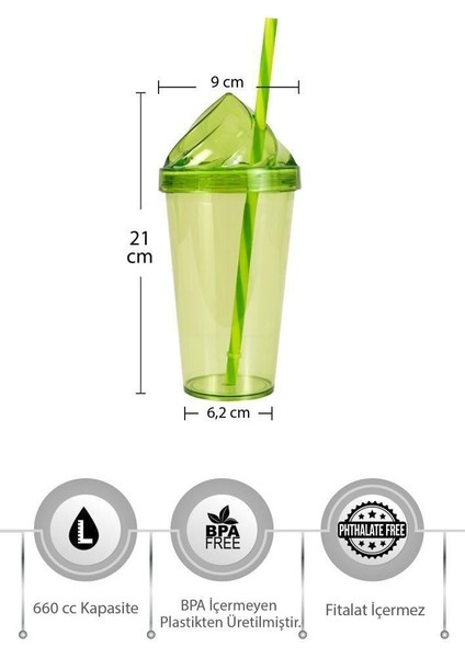 660 cc Krema Kapak Pipetli Bardak