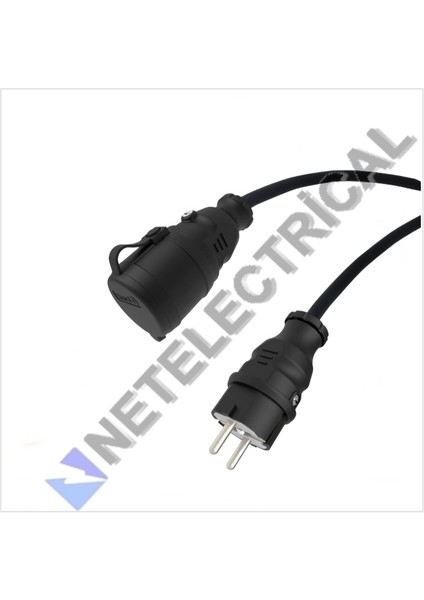 Kauçuk Tekli Seyyar Uzatma Kablosu - 3x2.5 Ttr Kalın Siyah Kablo - 4 Metre (Elektrikli Araç Şarjı ve Karavan İçi Kullanım)