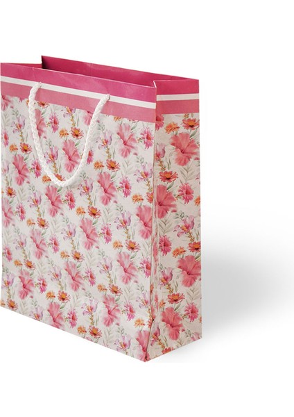 20X25X8 Çiçek Desenli Ip Askılı Karton Çanta 2 Adet
