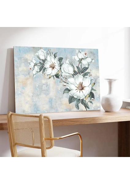 Beyaz Yapraklı Çiçekler Kanvas Tablo modelleri