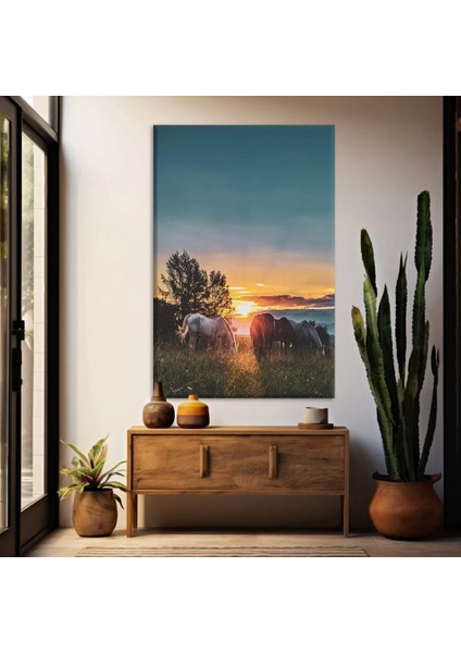 Atlar ve Günbatımı Kanvas Tablo