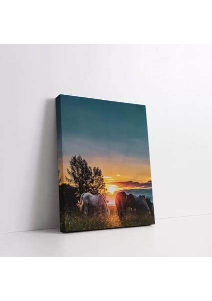 Atlar ve Günbatımı Kanvas Tablo fiyatları