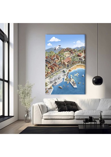 Kuşbakışı Liman Kanvas Tablo