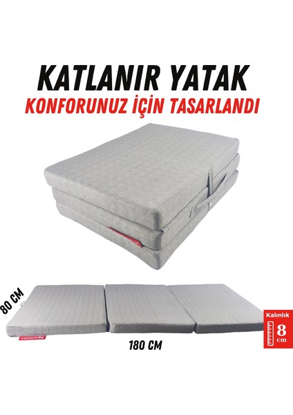 Katlanır Yatak Yer Yatağı Katlanır Sünger Yatak Misafir Yatağı 80X180X8 Gri