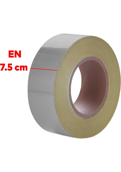 Ikaz Bandı Düz Desensiz En 7.5 cm 1 mt Reflektif Metalize Gri Renk Gece Parlayan Reflektörlü Bant