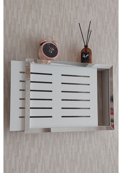 Beyaz-Gümüş 25 x 35 x 7 cm Izgaralı Duvara Asılabilir Sigorta ve Modem-Wifi Saklama Kutusu! Saklama Kutusu