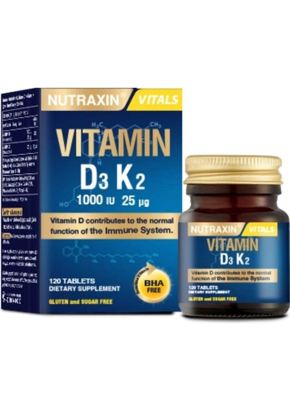 D3K2 120 Tablet - 1000 Iu D3 Vitamini, 25 Mcg K2 Vitamini