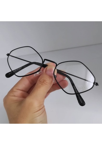Geometrik Şeffaf Cam Gözlük Metal Çerçeve
