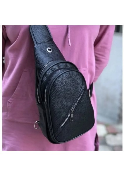 Siyah Sırt ve Göğüs Çantası Çapraz Bodybag Çantao