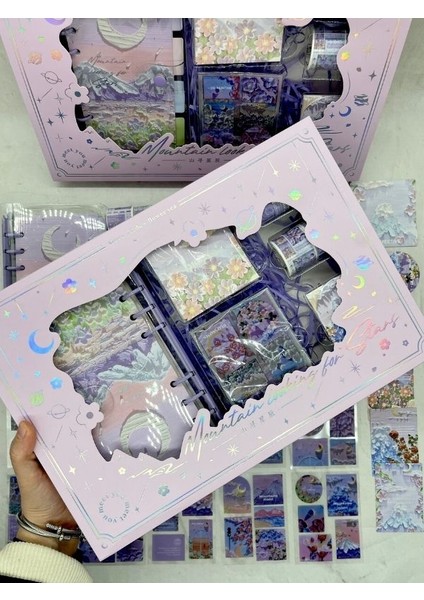Doğa Temalı Yağlı Boya Mor Dopdolu Muhteşem Binder Defter Hediye Set/ Kutu Set / Notebook/bullet Journal