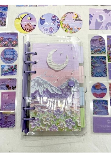 Doğa Temalı Yağlı Boya Mor Dopdolu Muhteşem Binder Defter Hediye Set/ Kutu Set / Notebook/bullet Journal
