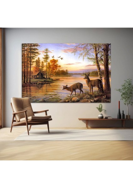 Orman Içinde Geyikler Kanvas Tablo