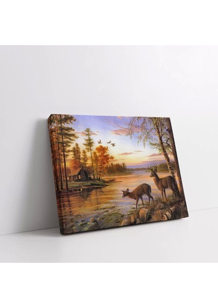 Orman Içinde Geyikler Kanvas Tablo fiyatları