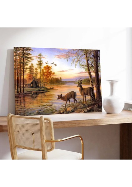 Orman Içinde Geyikler Kanvas Tablo modelleri
