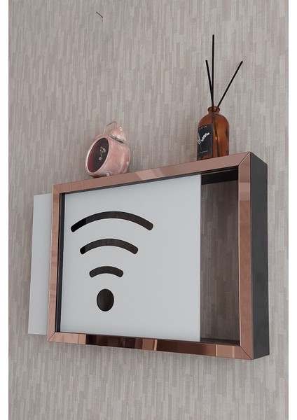 Siyah-Rose 25 x 35 x 7 cm Wifi Amblemli Duvara Asılabilir Sigorta ve Modem-Wifi Saklama Kutusu! Saklama Kutusu